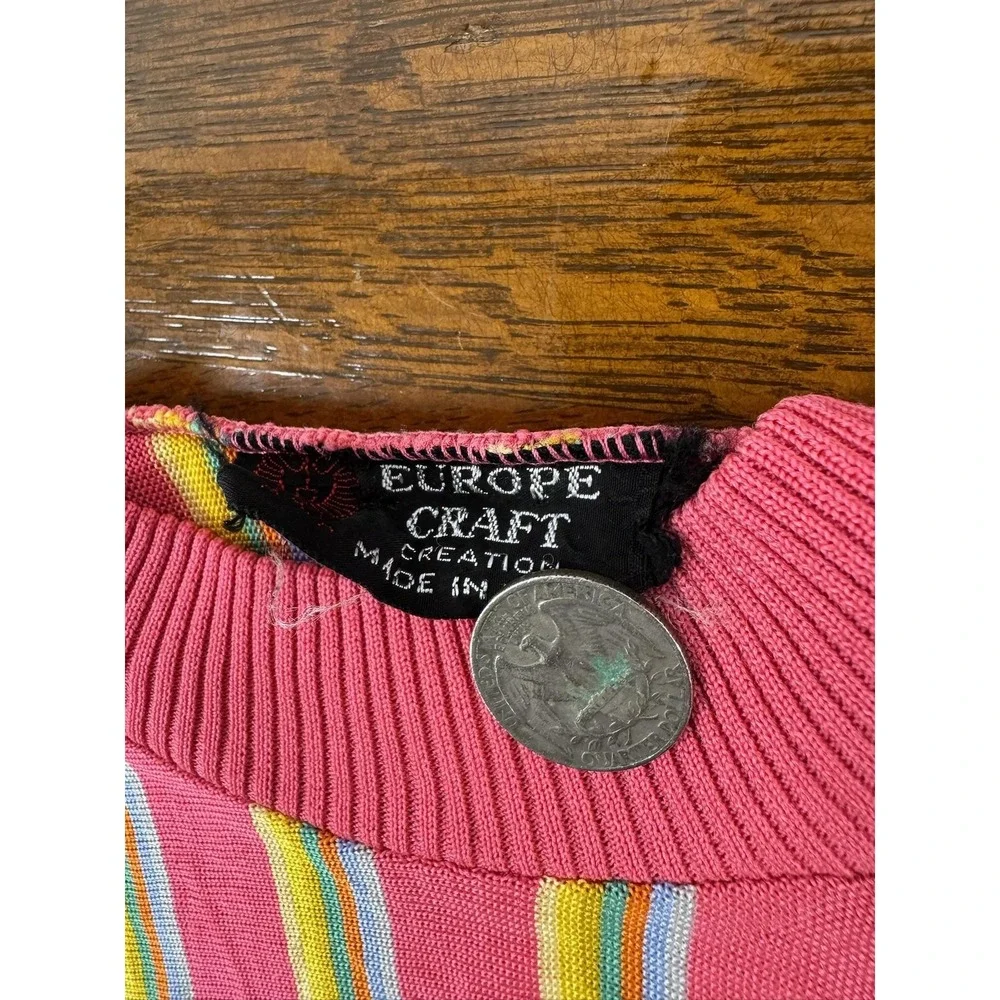 Vintage Europe‎ Craft Sweater Mens Small Multicolor Stripe Mock Neck 80s